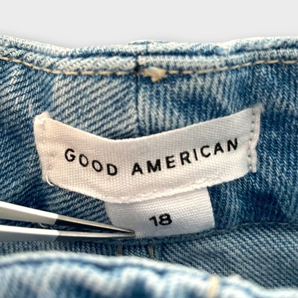 Good American INDIGO129 Jeans Women's 18 Good Classic Raw Hem Ripped Denim NWT - Picture 6 of 12